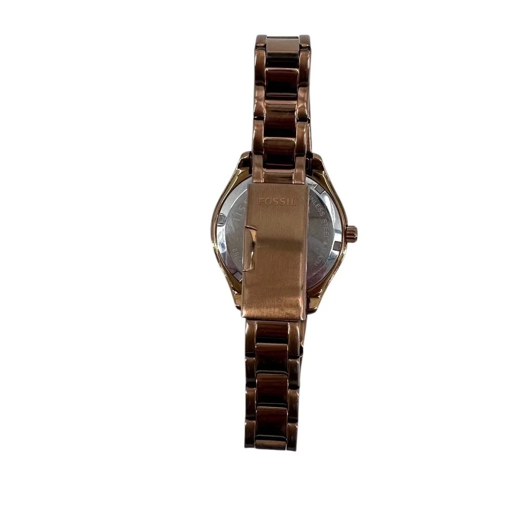 Fossil Flight Mini Womens Watch Bronze Stainless Steel Brown Dial Date AM-4366